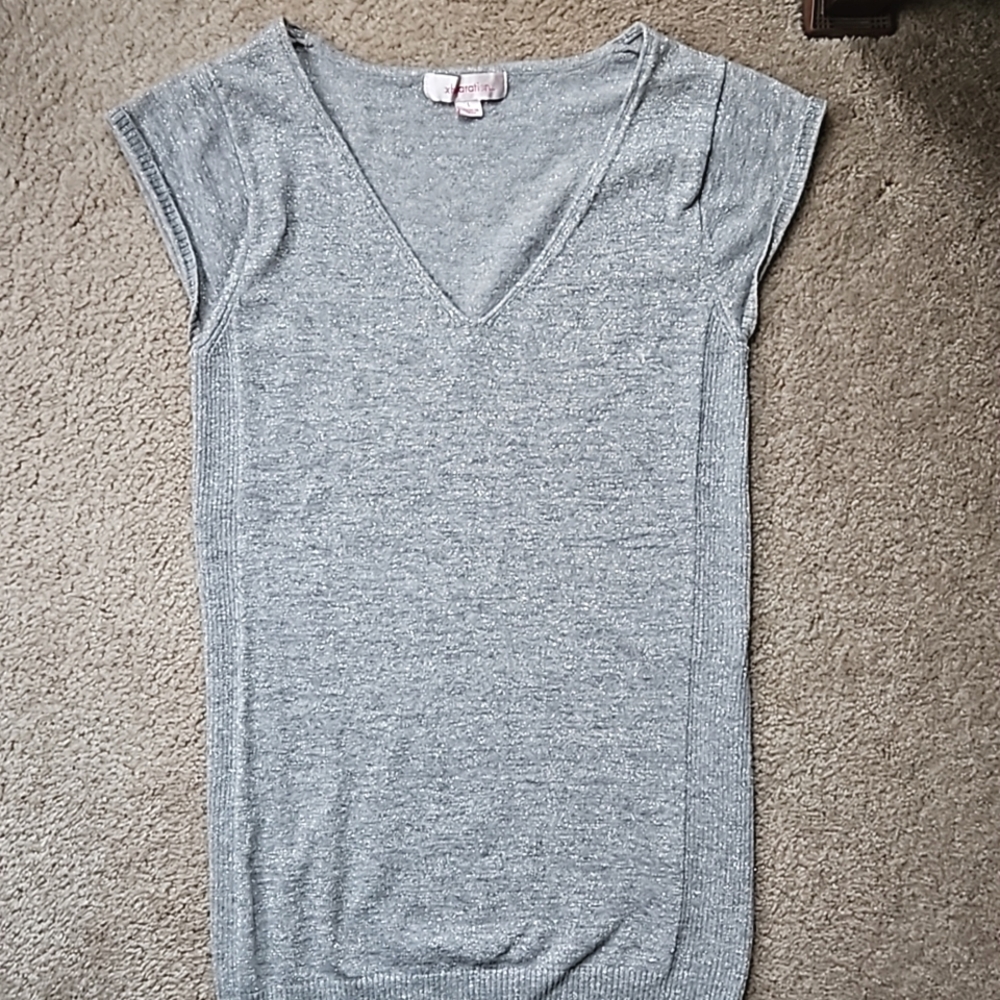 Xhiliration cap sleeve long torso sweater